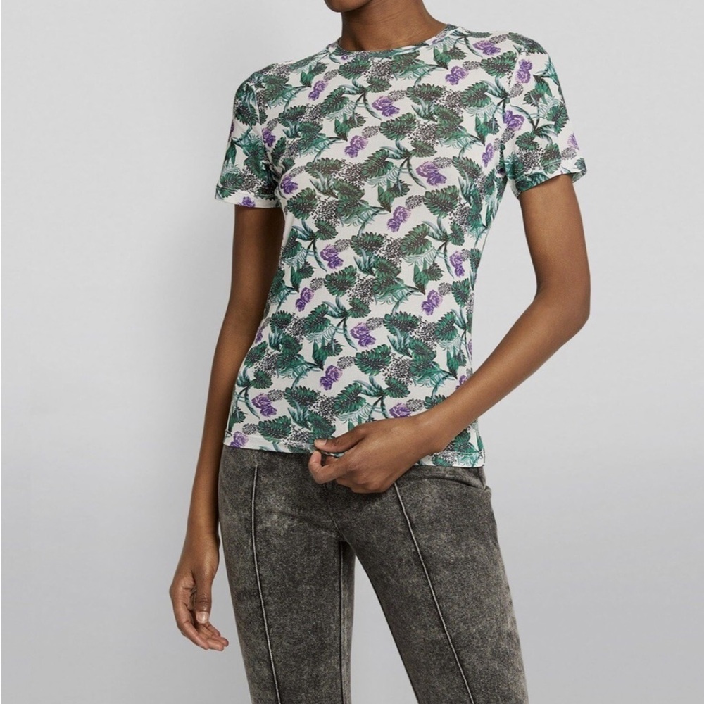 • Maje • Women’s Floral Tulle T-Shirt Blouse Top
Size 2 / Medium Green / Purple